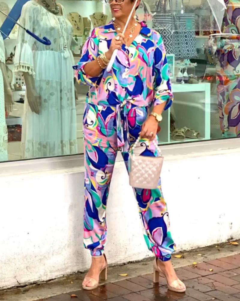 Abstract Print Shirt Tapered Pants Set