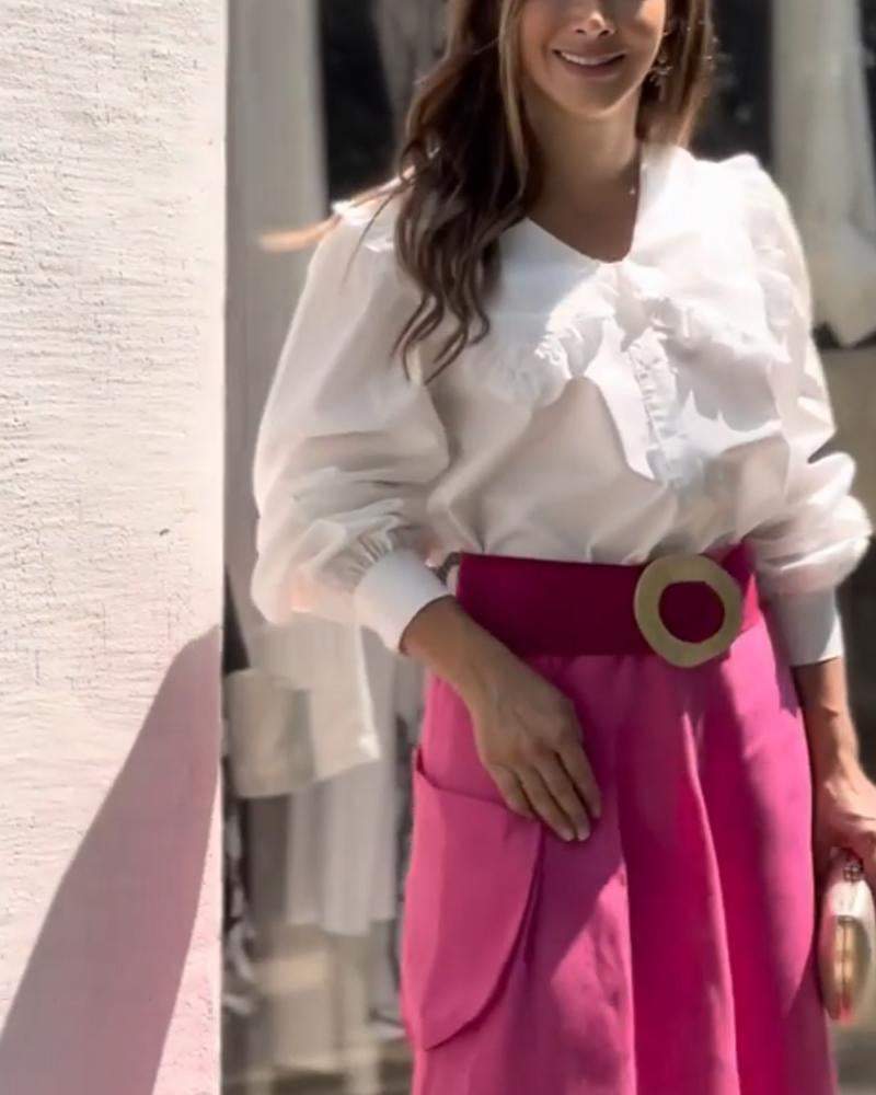 Baby Collar Shirt Flare Pants Suit