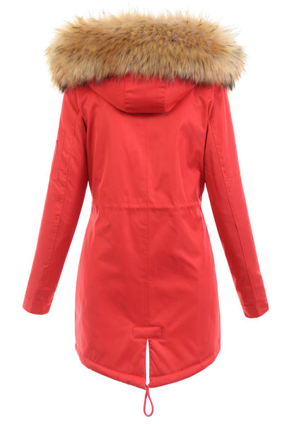 Women's Parka Fleece Lined Puffer Jacket with Fur Collar Hood Drawstring