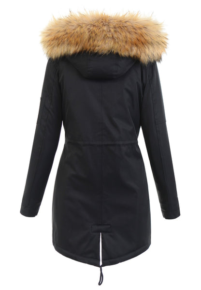 Women's Parka Fleece Lined Puffer Jacket with Fur Collar Hood Drawstring