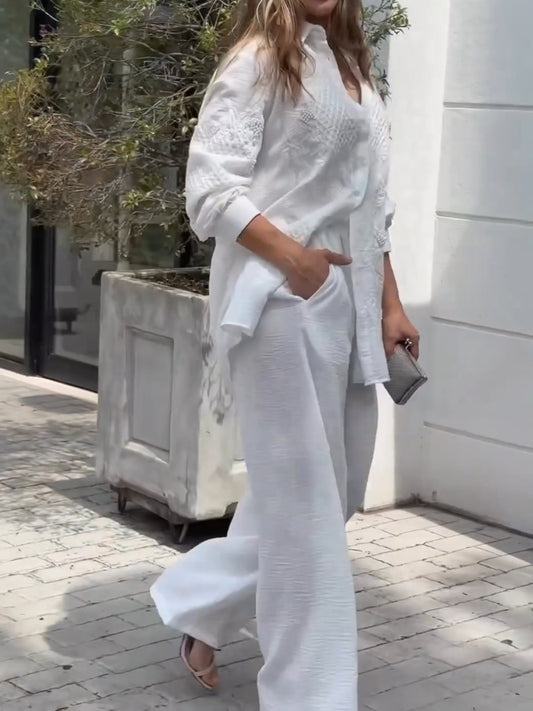 Pure white simple fashion pants suit