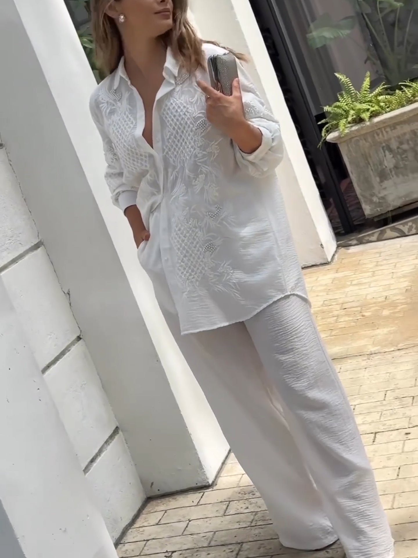 Pure white simple fashion pants suit