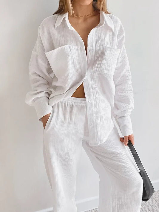Women Casual Cotton Long Sleeve 2 Piece Sets