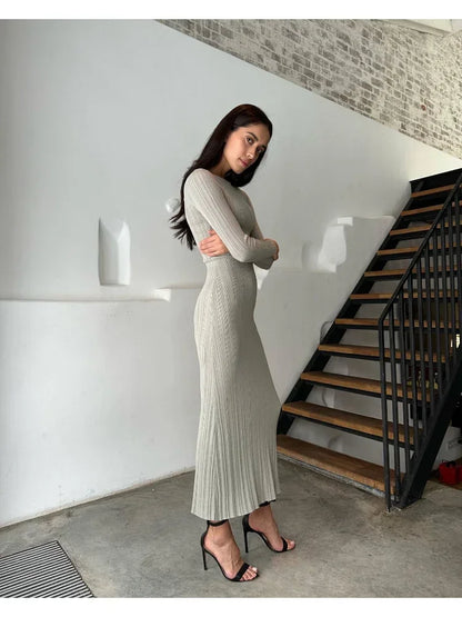 New Women Maxi Sweater Dress - Elegant and Casual Fashion Knitted Pullover