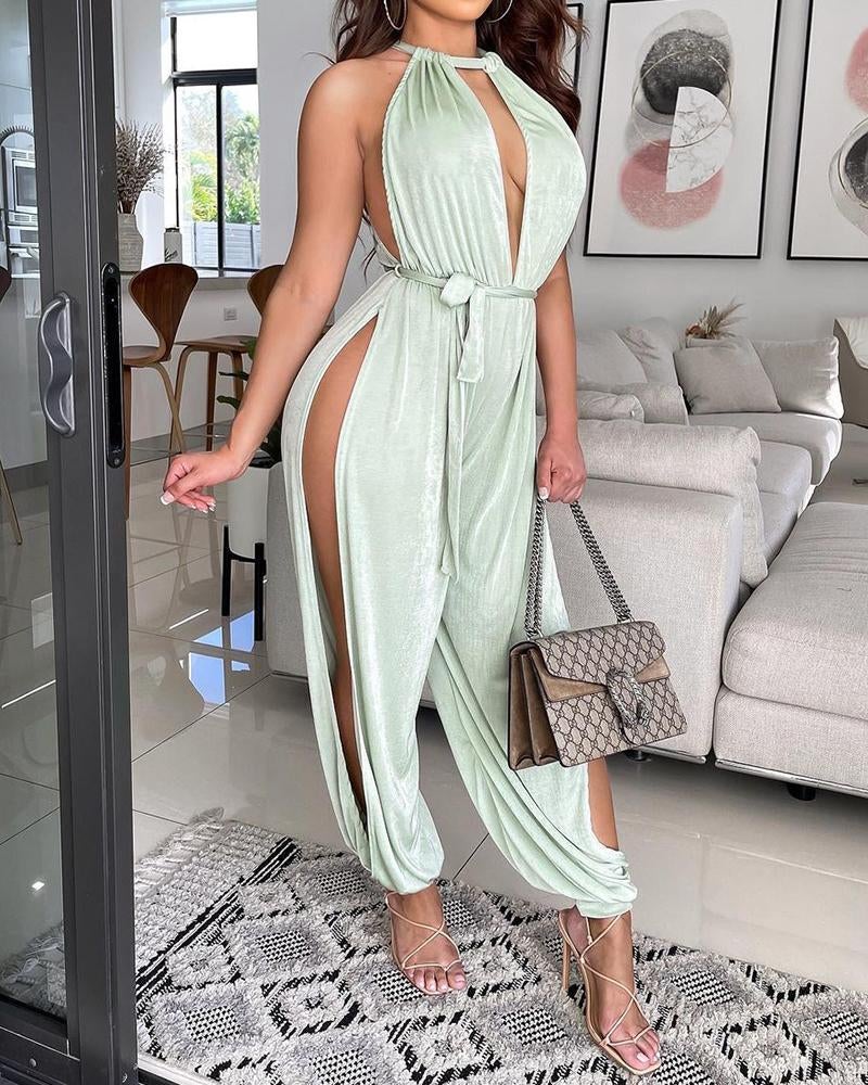 Halter Solid Color Jumpsuit