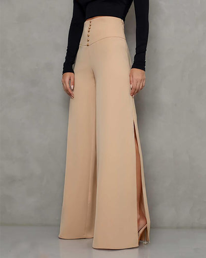 Two-piece set of halterneck off-the-shoulder top & solid wide-leg pants