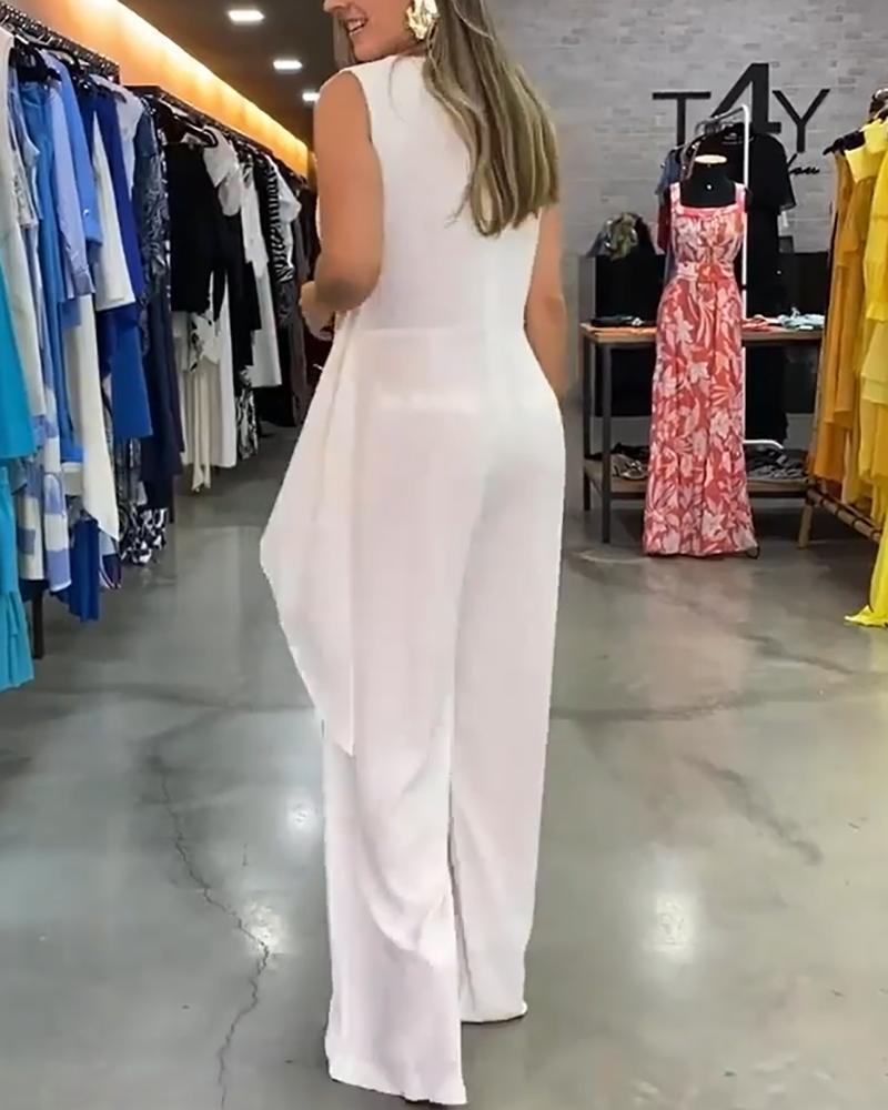 Solid Color Sleeveless Casual Jumpsuit