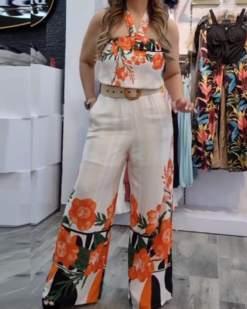 Fashion Casual Printed Neck Jumpsuit