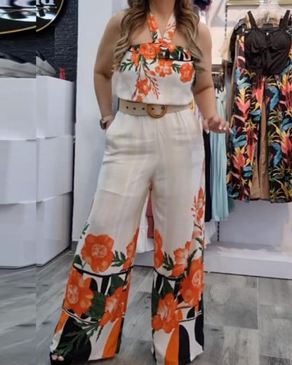 Fashion Casual Printed Neck Jumpsuit