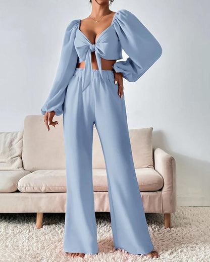 Solid color long-sleeved two-piece suit