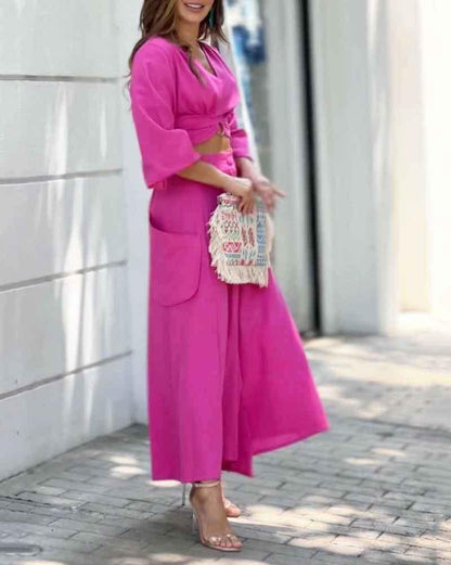 Stylish solid color two-piece suit