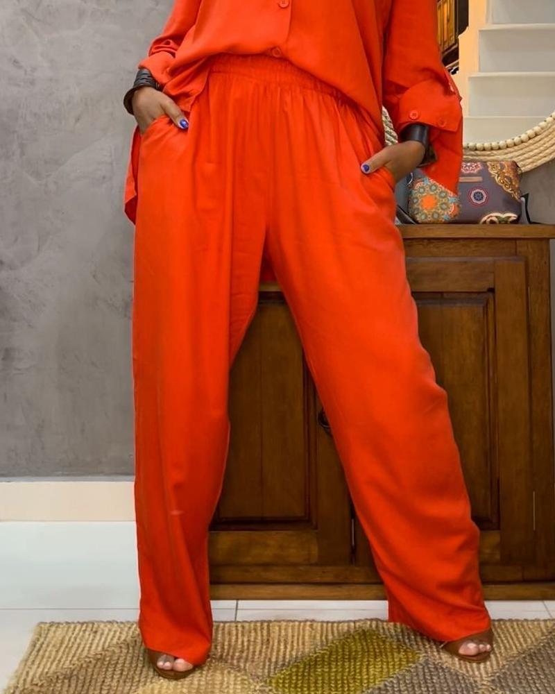 Solid Color Shirt Trousers Two-piece Suit