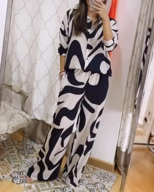 Black And White Contrast Casual Print Set