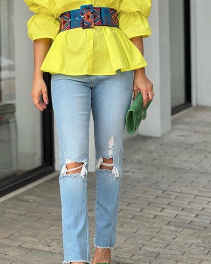 Casual Shirt Ripped Jeans Set