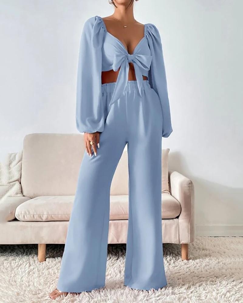 Solid color long-sleeved two-piece suit