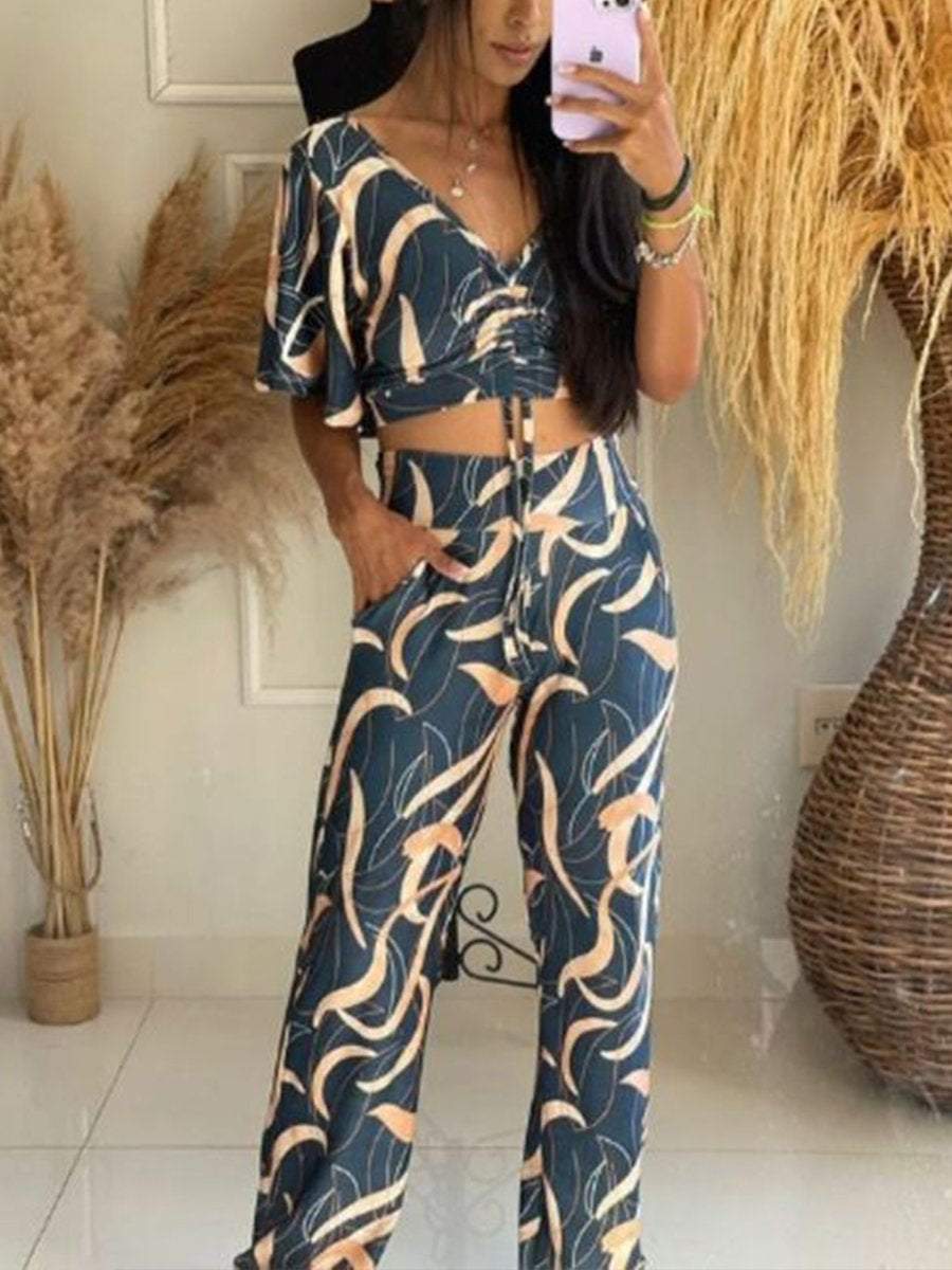 Holiday Casual Style Printed T-shirt Pants Set