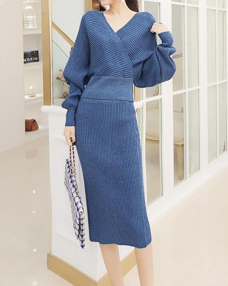 Hip Skirt Temperament Knitted Skirt Set