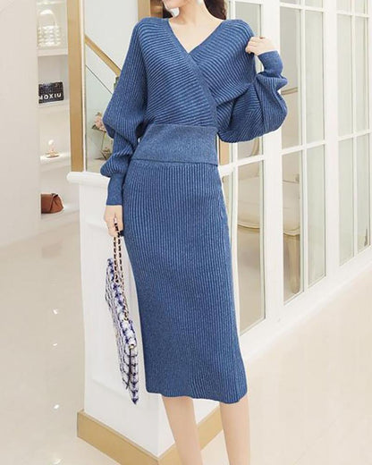 Hip Skirt Temperament Knitted Skirt Set