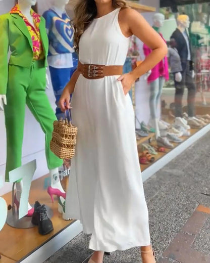 Solid Color Simple Sleeveless Jumpsuit