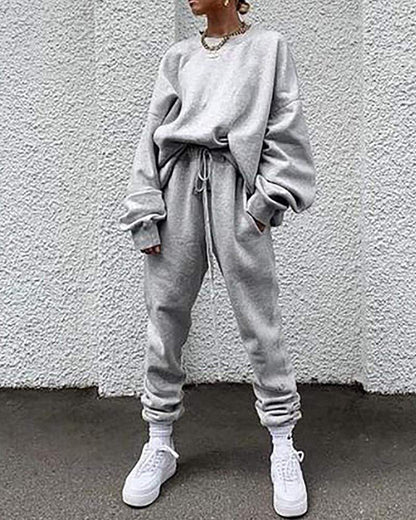 Solid Color Long-sleeved Trousers Loose Leisure Suit