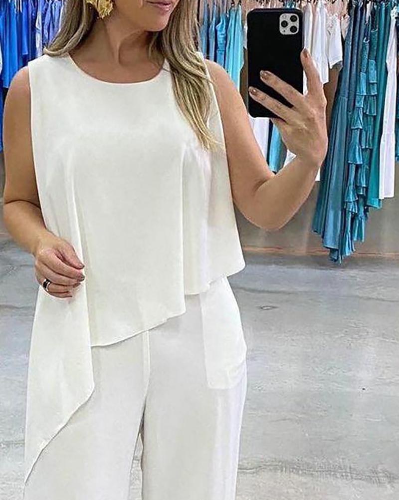 Solid Color Sleeveless Casual Jumpsuit