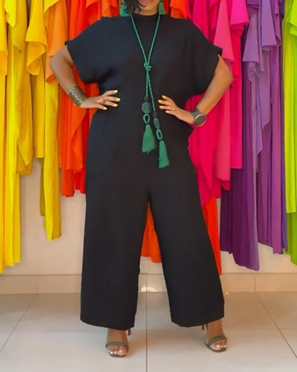 Solid color loose jumpsuit