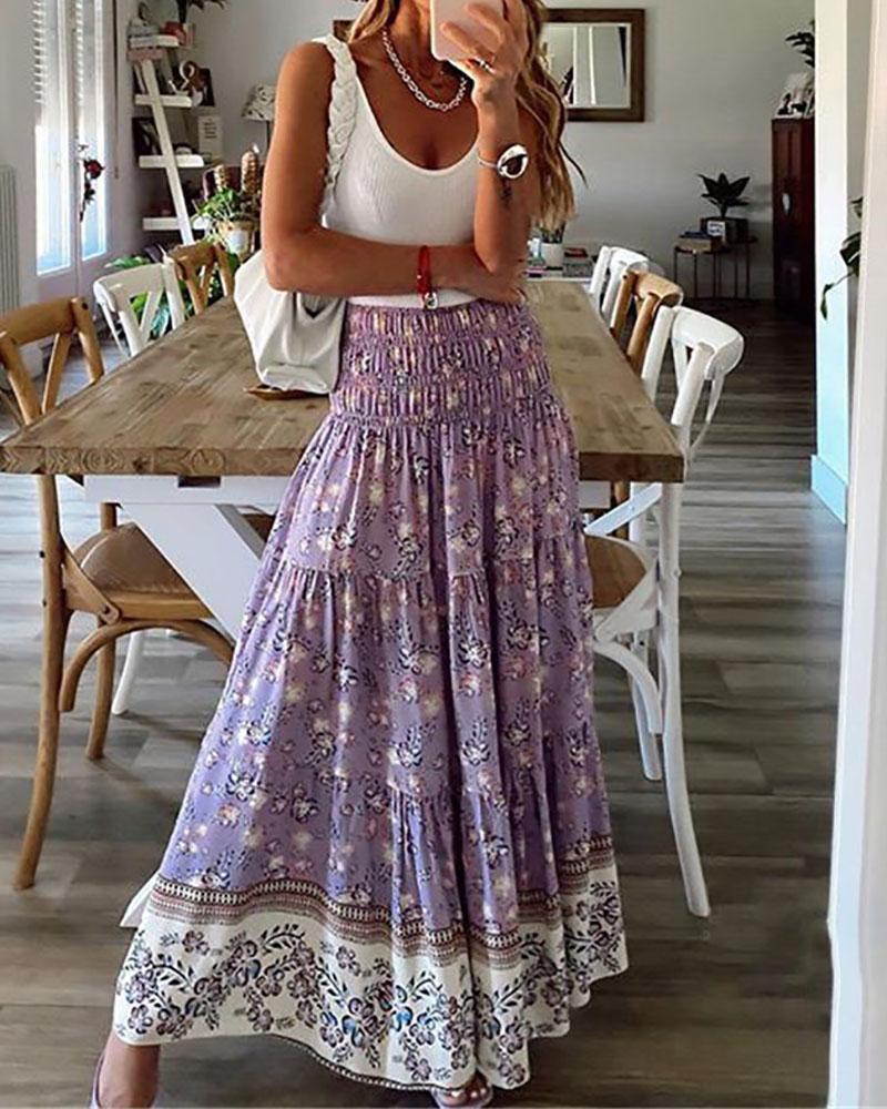 Casual Boho Floral Skirt