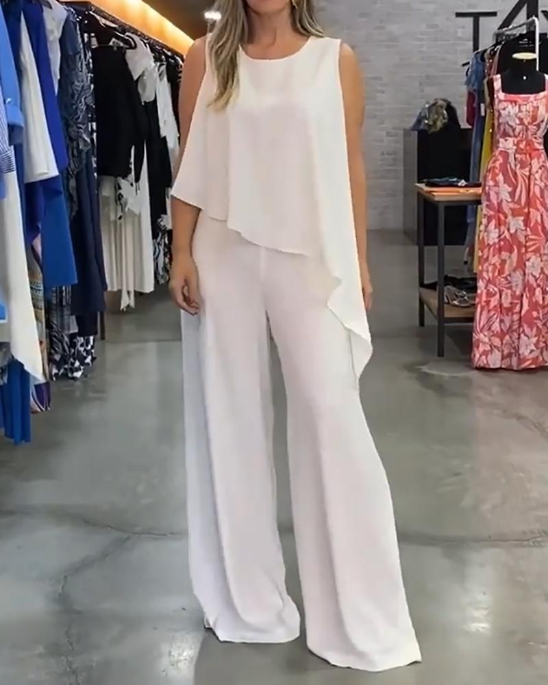 Solid Color Sleeveless Casual Jumpsuit