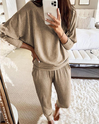 Casual Loose Solid Color Long-sleeves Knitted Set