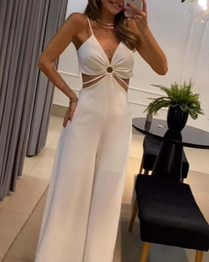 Sexy Solid Color Sling Long Jumpsuit