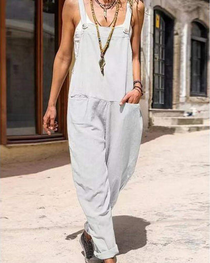 Sleeveless Backless Casual Patchwork Jumpsuit