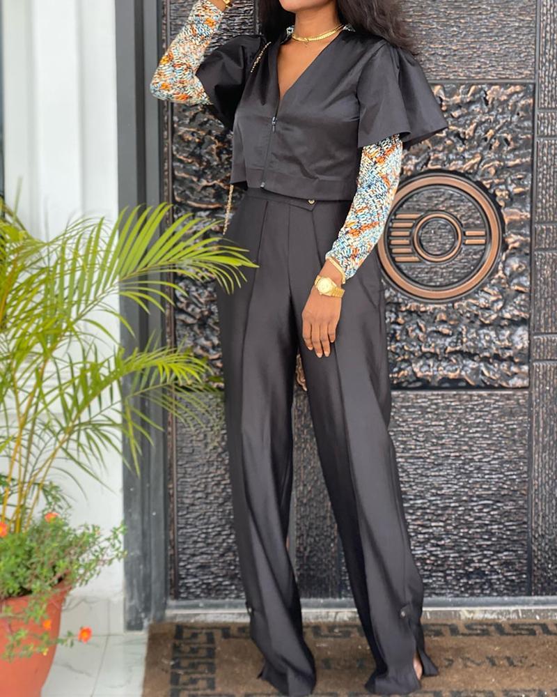 Stylish V-Neck Split Two Piece Suit