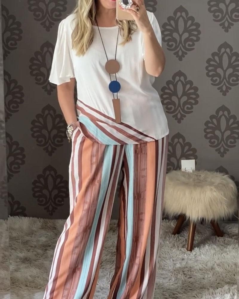 Striped Contrast Pants Casual Suit