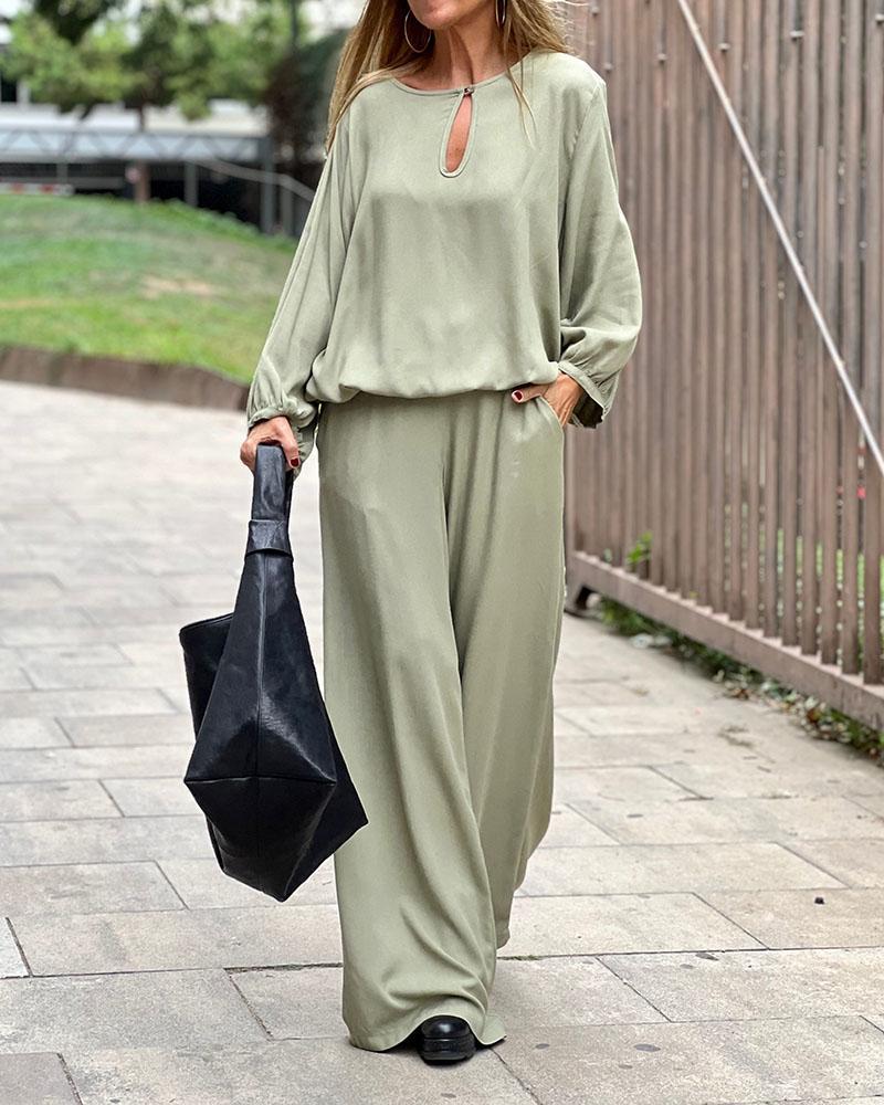 Solid color long-sleeved two-piece suit