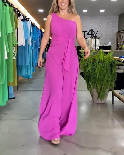 Sleeveless one-shoulder wide-leg jumpsuit