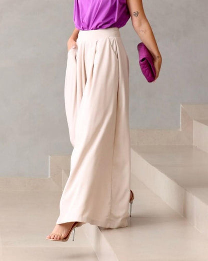 Sleeveless Top Solid Color Pants Set