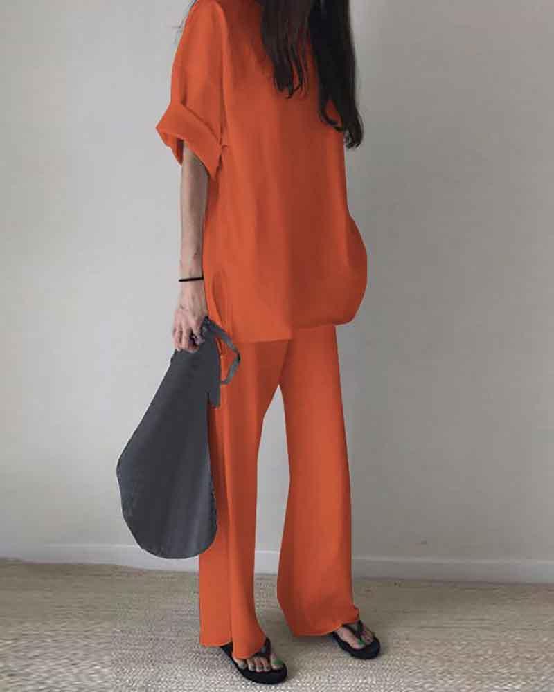 Solid color simple and versatile two-piece suit