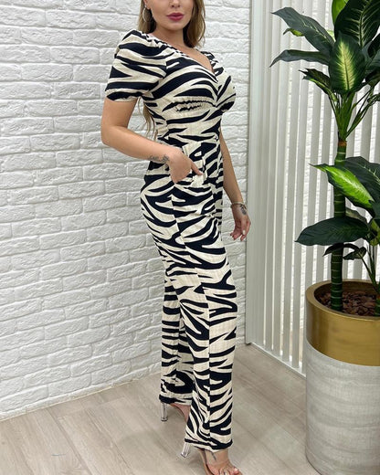 Fashion Zebra Pattern Long Jumpsuit