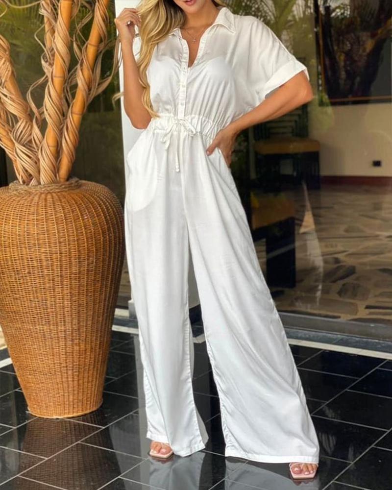 Solid Button Waist Jumpsuit