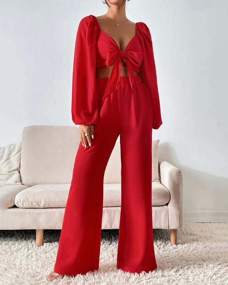 Solid color long-sleeved two-piece suit