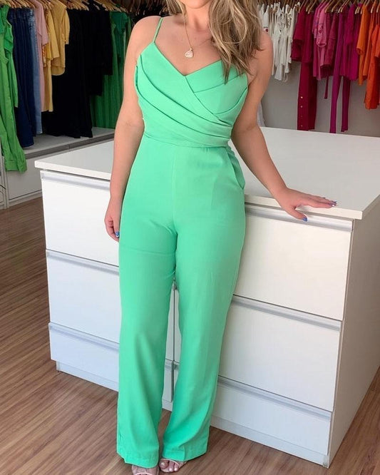 Fashion Solid Color Sling Jumpsuit