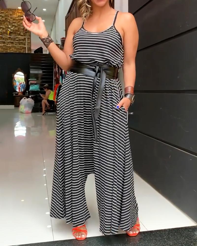 Loose and comfortable striped harem jumpsuit