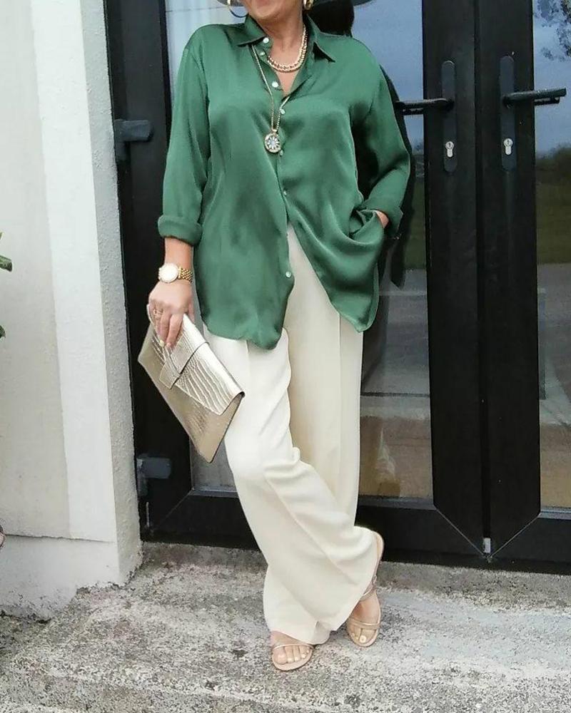 Two piece set of stylish long sleeve shirt & slacks