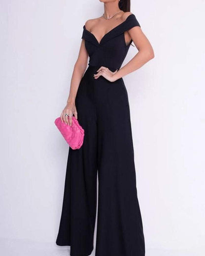 Casual Solid Off-Shoulder Jumpsuit