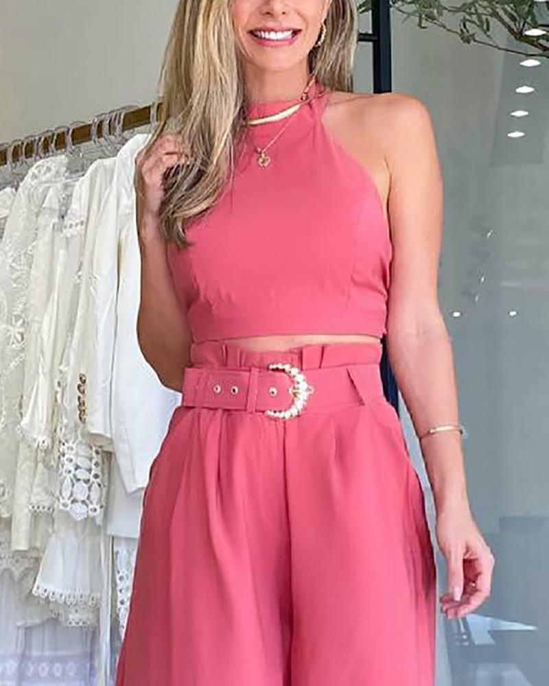 Backless strappy vest & wide-leg pants two-piece suit