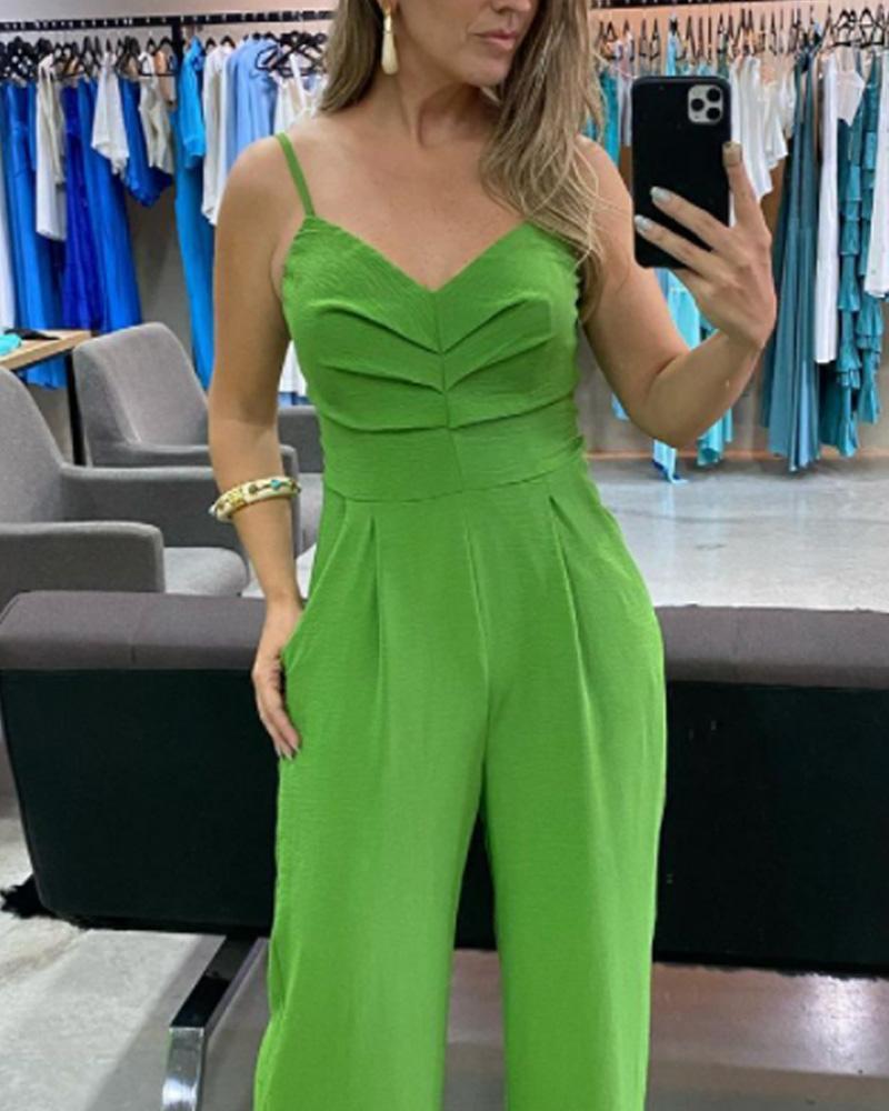 Solid Color Sling Sleeveless Jumpsuit