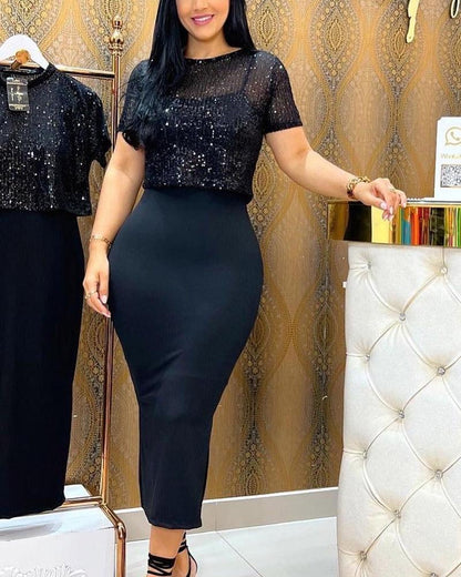 Fashion Bright Top Long Dress Set