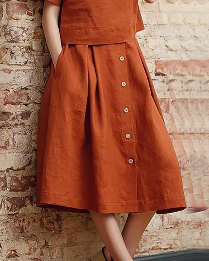 Solid Color Short Sleeve Top & Skirt Set