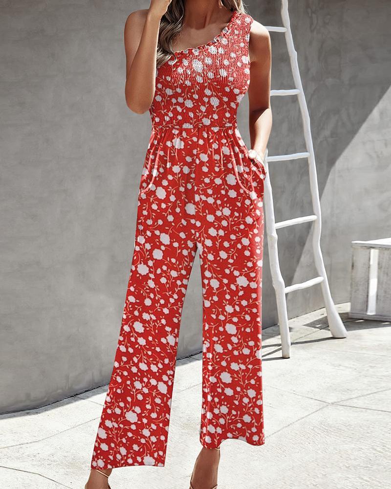 Diagonal Shoulder Top Printed Jumpsuit