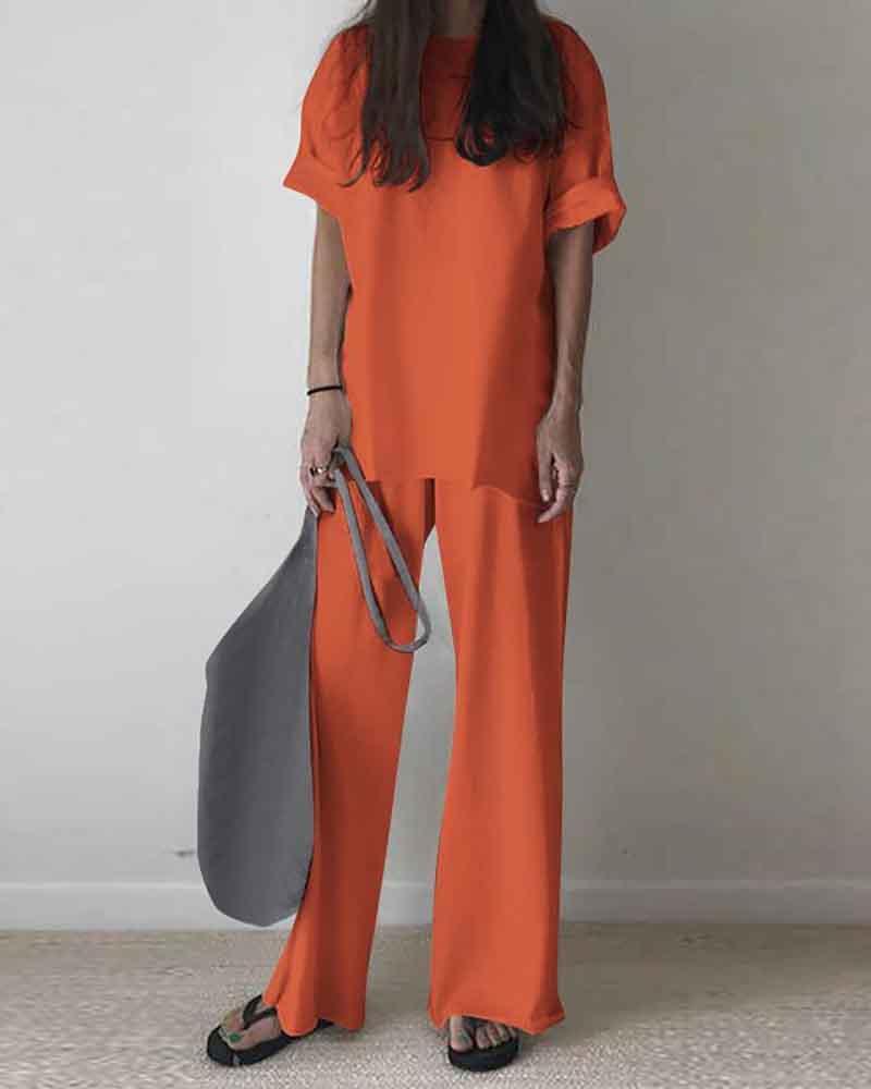 Solid color simple and versatile two-piece suit